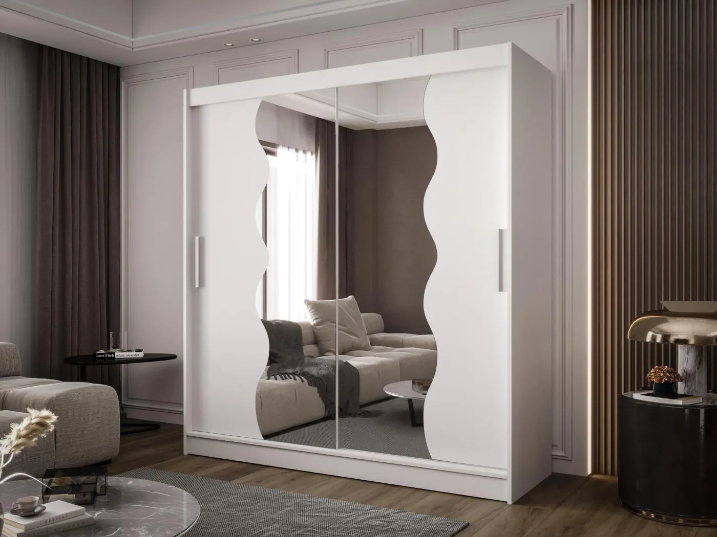 Zweitüriger Schiebeschrank mit Spiegel BALTIMORE B10 Weiß