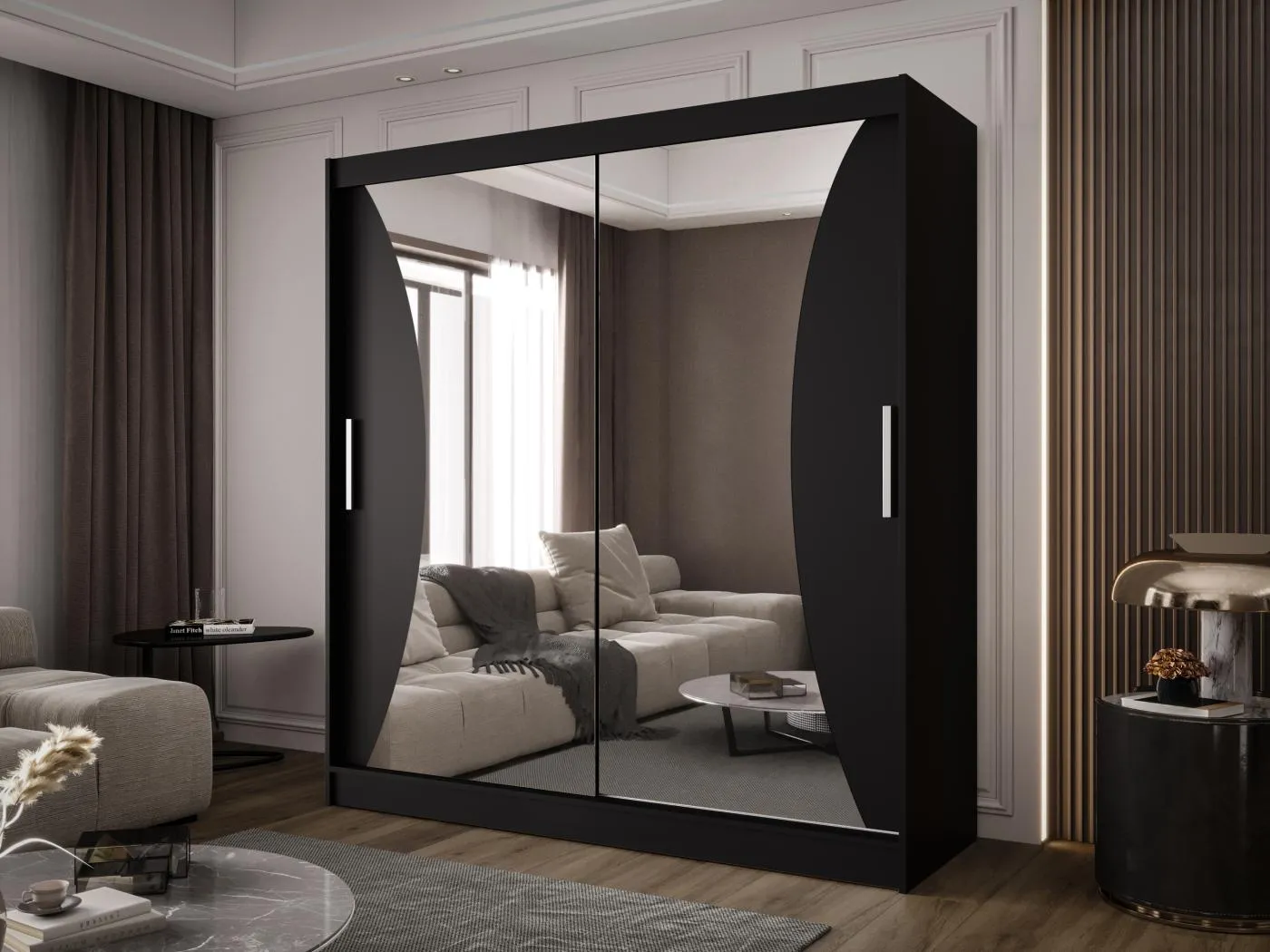 Zweitüriger Schiebeschrank mit Spiegel BALTIMORE B5 Schwarz