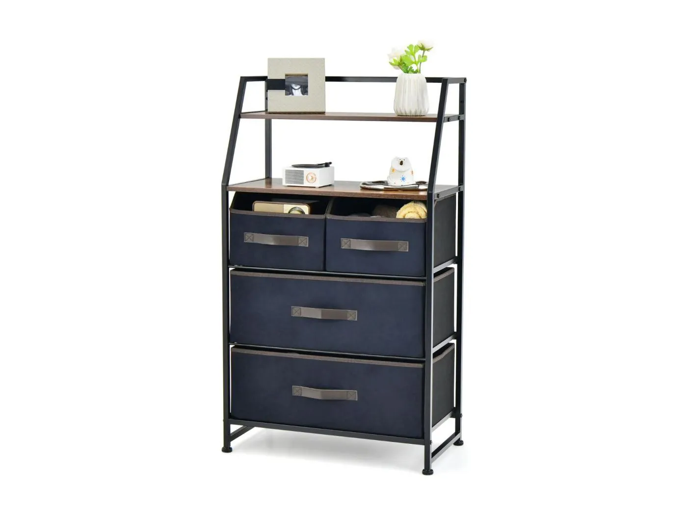 4 Schubladen Sideboard mit Stoffschubladen Stoffkommode 58 x 29 x 100 cm