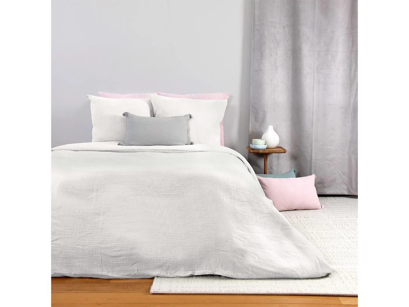 Bettwäsche aus doppelter Baumwollgaze in Weiß 100% Baumwolle - Größe 260 x 240 cm