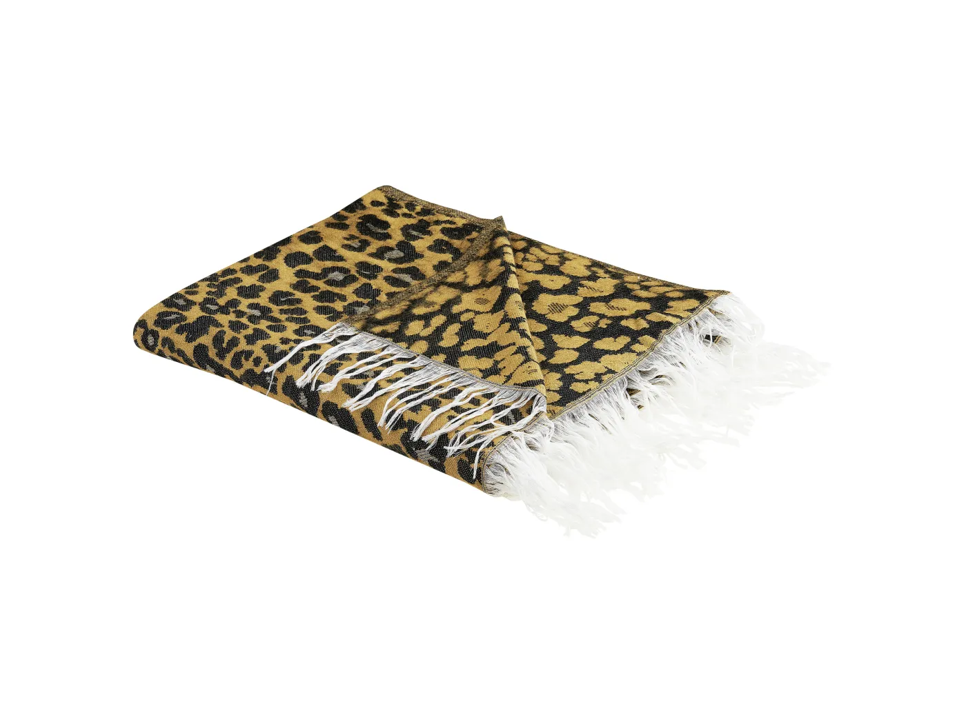 Tagesdecke braun/schwarz 130x170cm Leopardenmuster mit Fransen modern Jamune