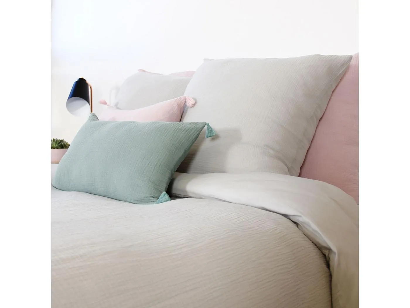 Bettwäscheset Doppelter Gaze aus Baumwolle Grau 240x260 + 2 Kissenbezüge 63x63 cm