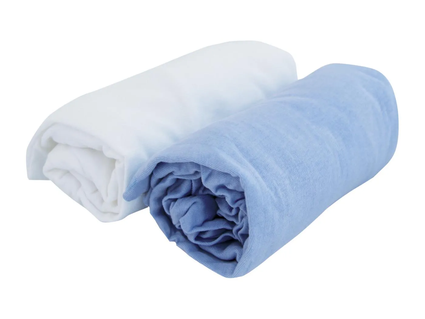 2 Spannbettlaken – Jersey Weiß und Himmel 70 x 140 cm