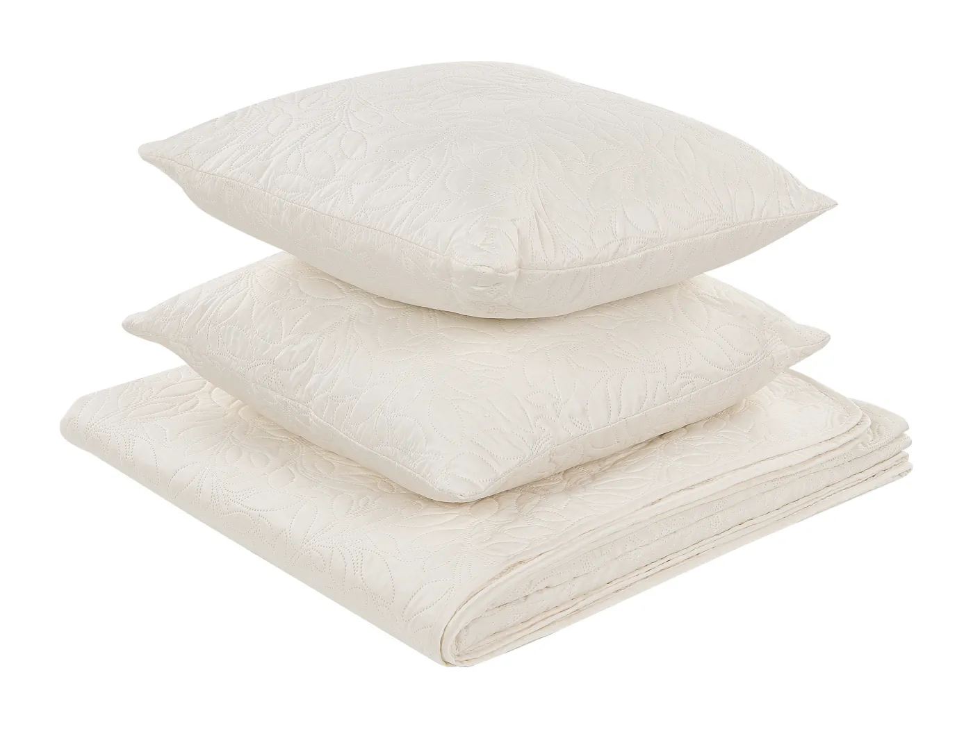 Tagesdecken Set beige 3-teilig mit 2 Dekokissen Prägemuster 160 x 220 cm Rudkhan