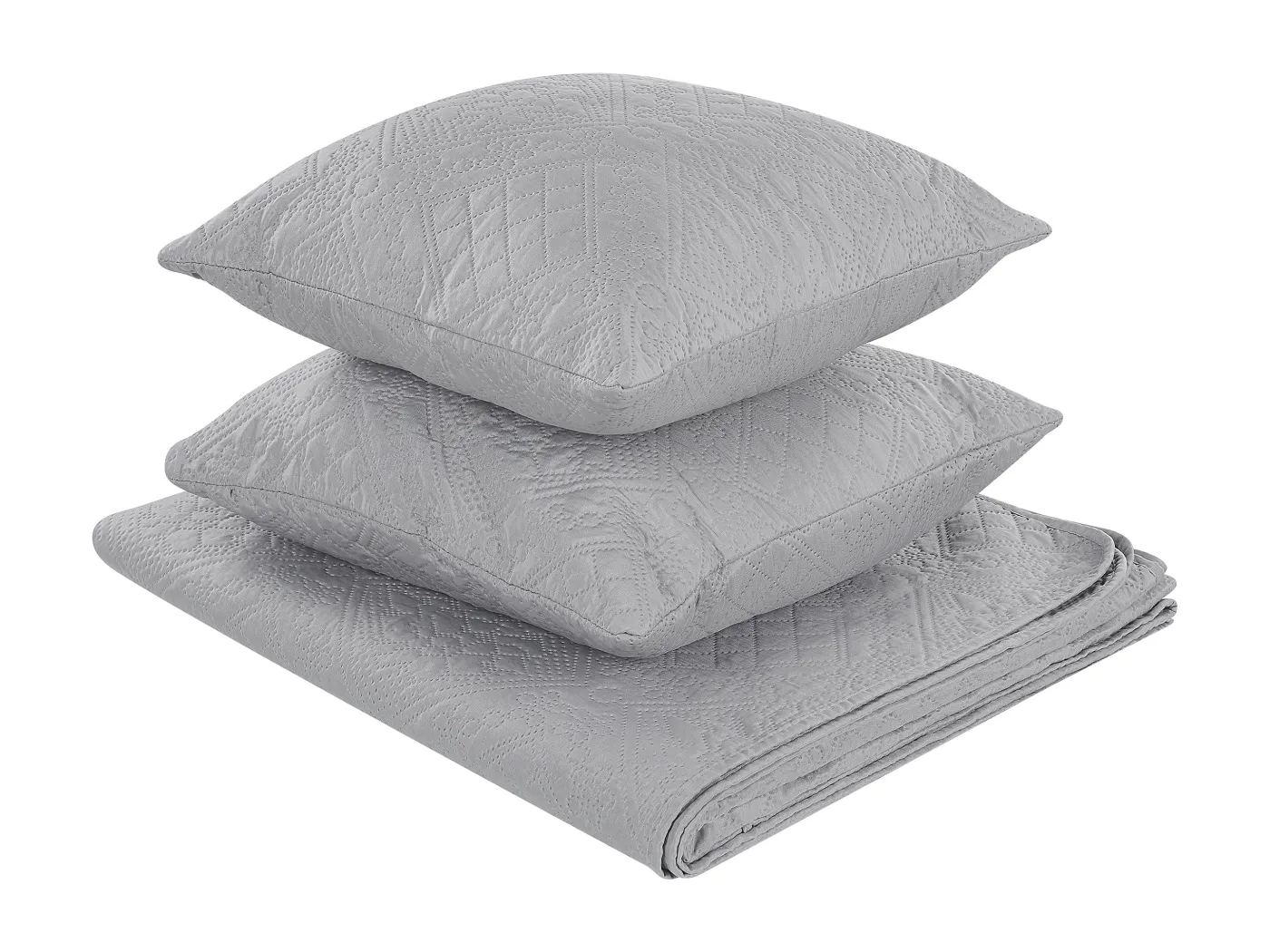 Tagesdecken Set grau 3-teilig mit 2 Dekokissen Prägemuster 140 x 210 cm Alamut