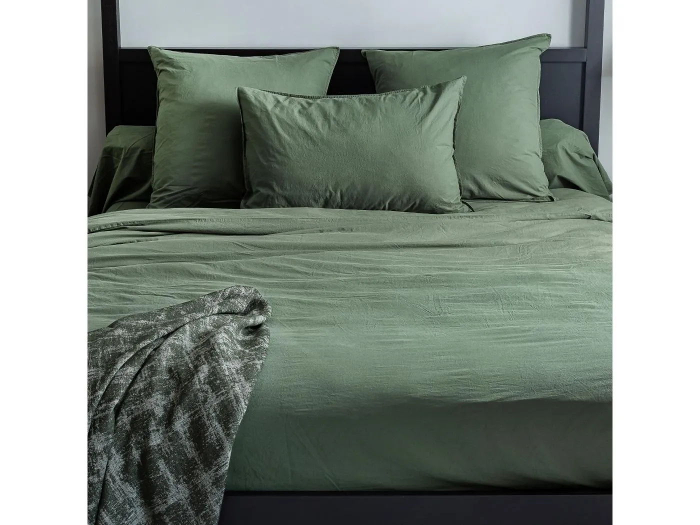 Unifarbenes Bettbezug-Set aus gewaschener Baumwolle 140 x 200 cm