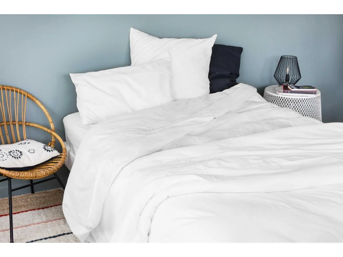 Unifarbenes Bettbezug-Set aus gewaschener Baumwolle 200 x 200 cm