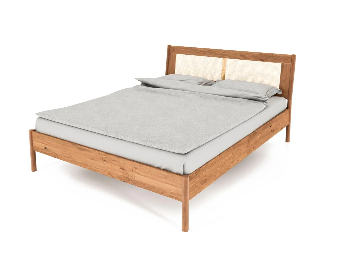 POLA - Bett mit Rattankopfteil 100 x 200 aus Wildeiche naturgeölt