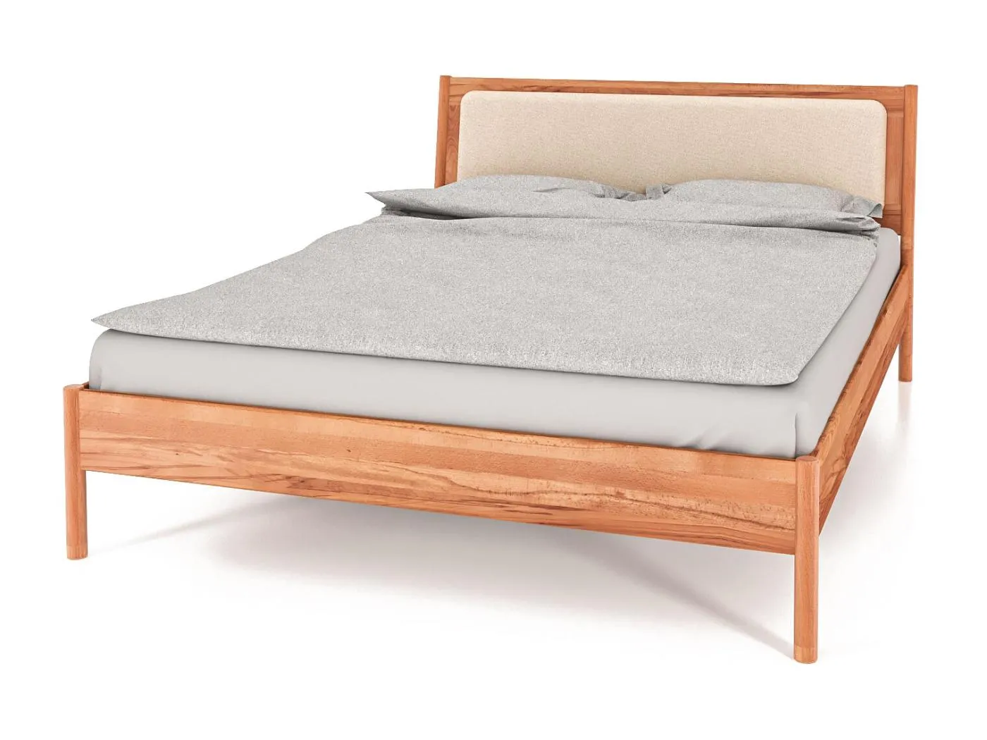 POLA - Bett mit Polsterkopfteil 160 x 200 aus Kernbuche naturgeölt