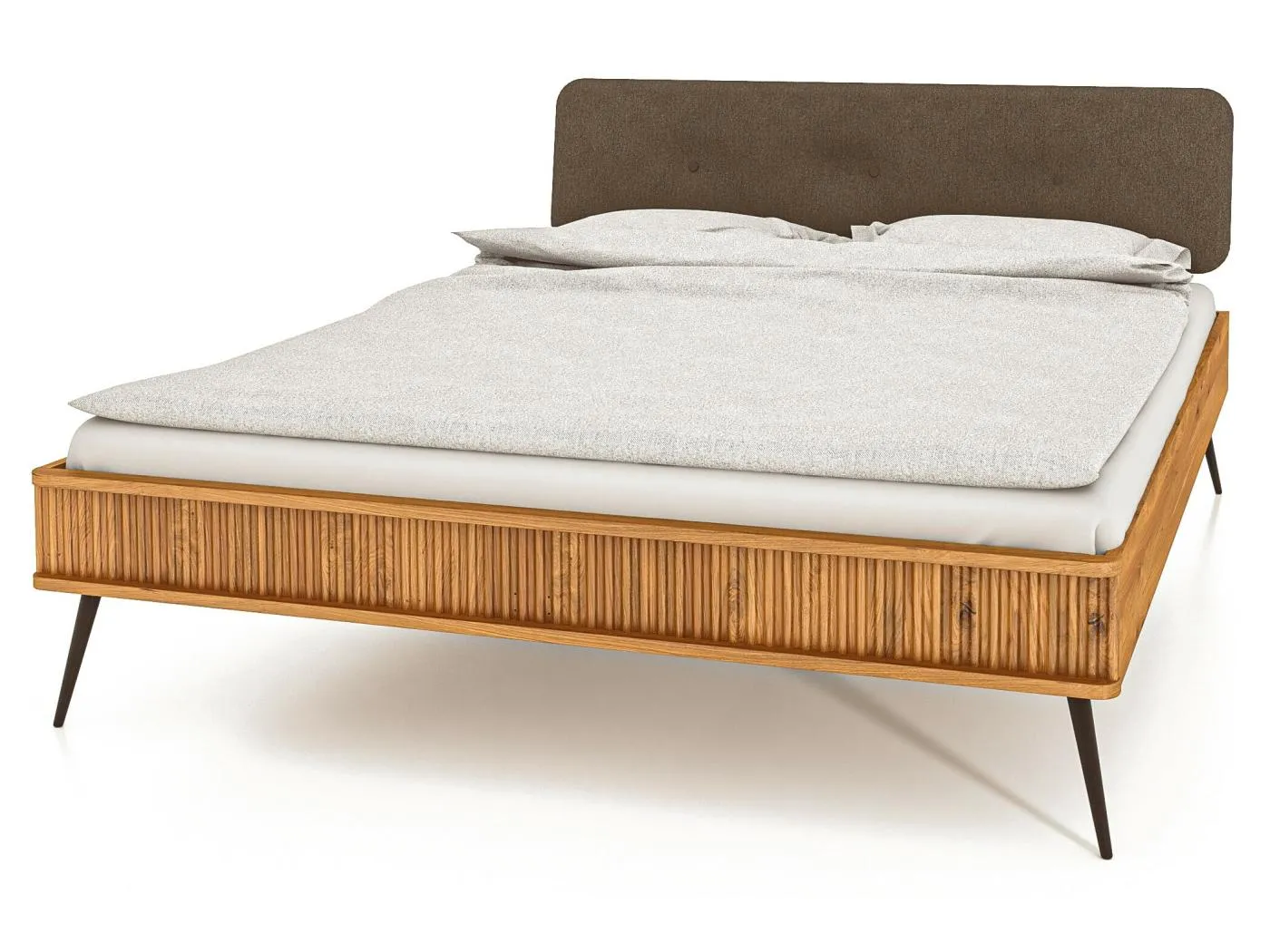 KULA - Bett mit Polsterkopfteil 180 x 200 aus Wildeiche naturgeölt