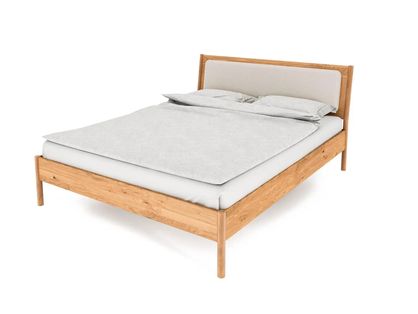 POLA - Bett mit Polsterkopfteil 180 x 200 aus Wildeiche naturgeölt