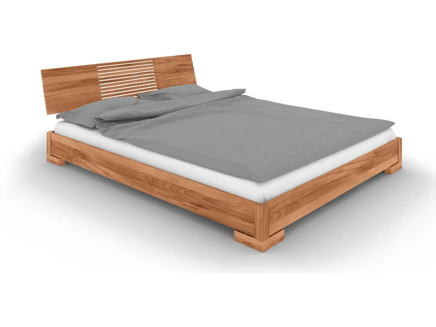 VENTO - Niedriges Bett mit Holzkopfteil aus Kernbuche, naturgeölt 100x200