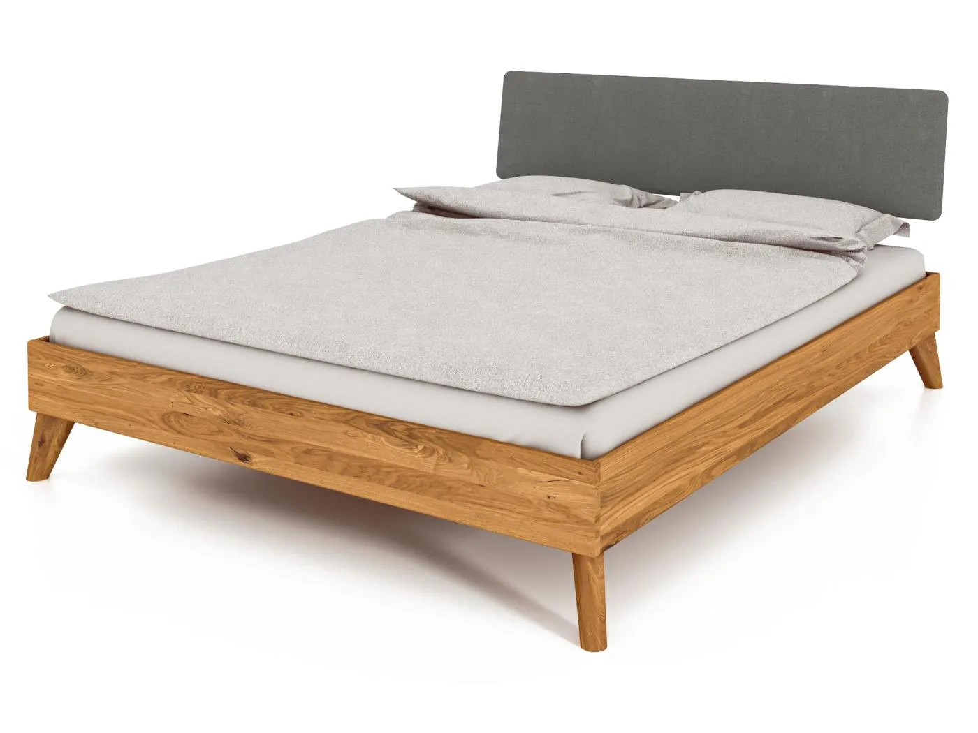 GREG - Bett mit Polsterkopfteil aus Wildeiche, naturgeölt 160x200