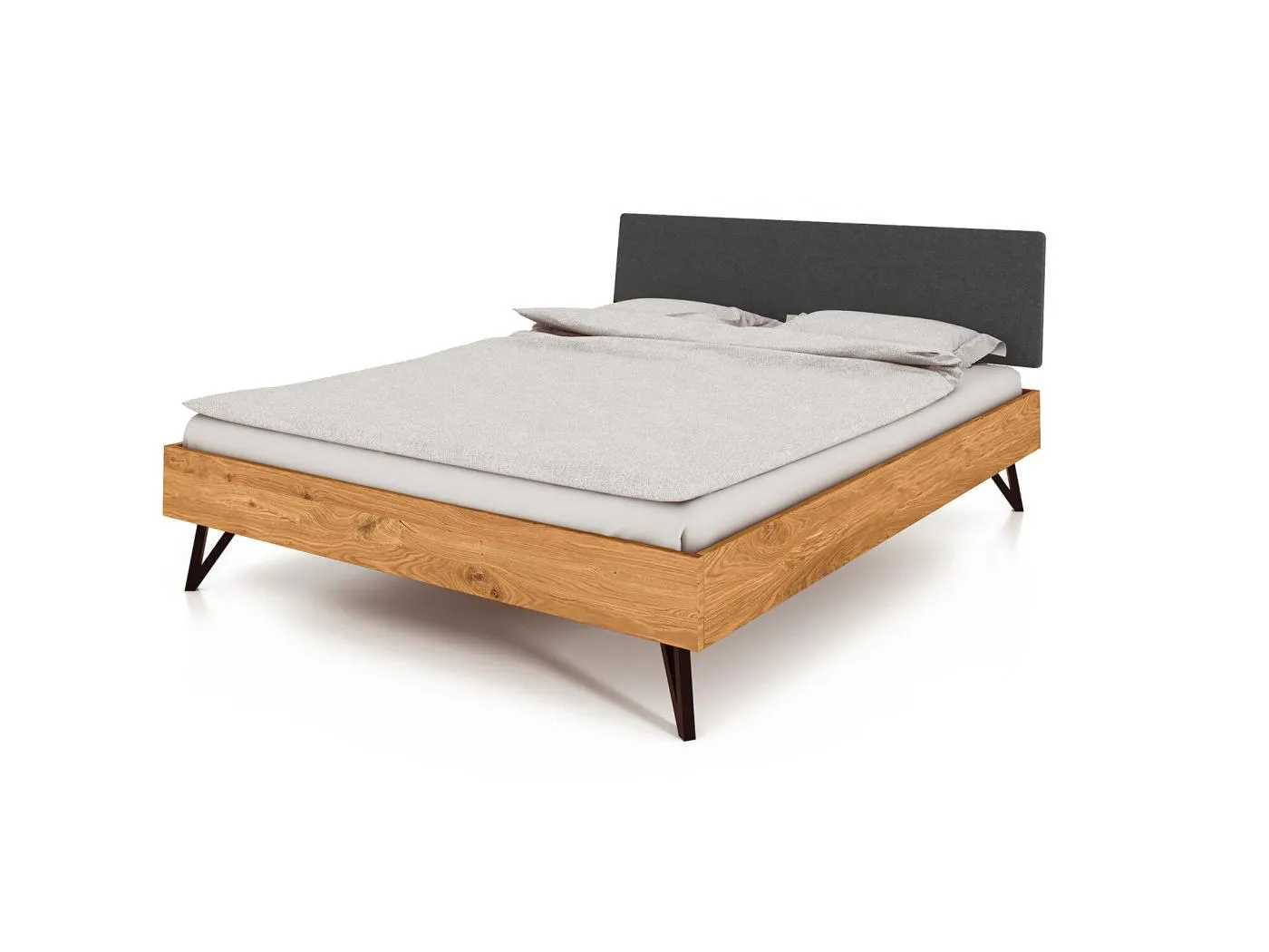 GOLO - Bett mit Polsterkopfteil 120 x 200 aus Wildeiche, naturgeölt