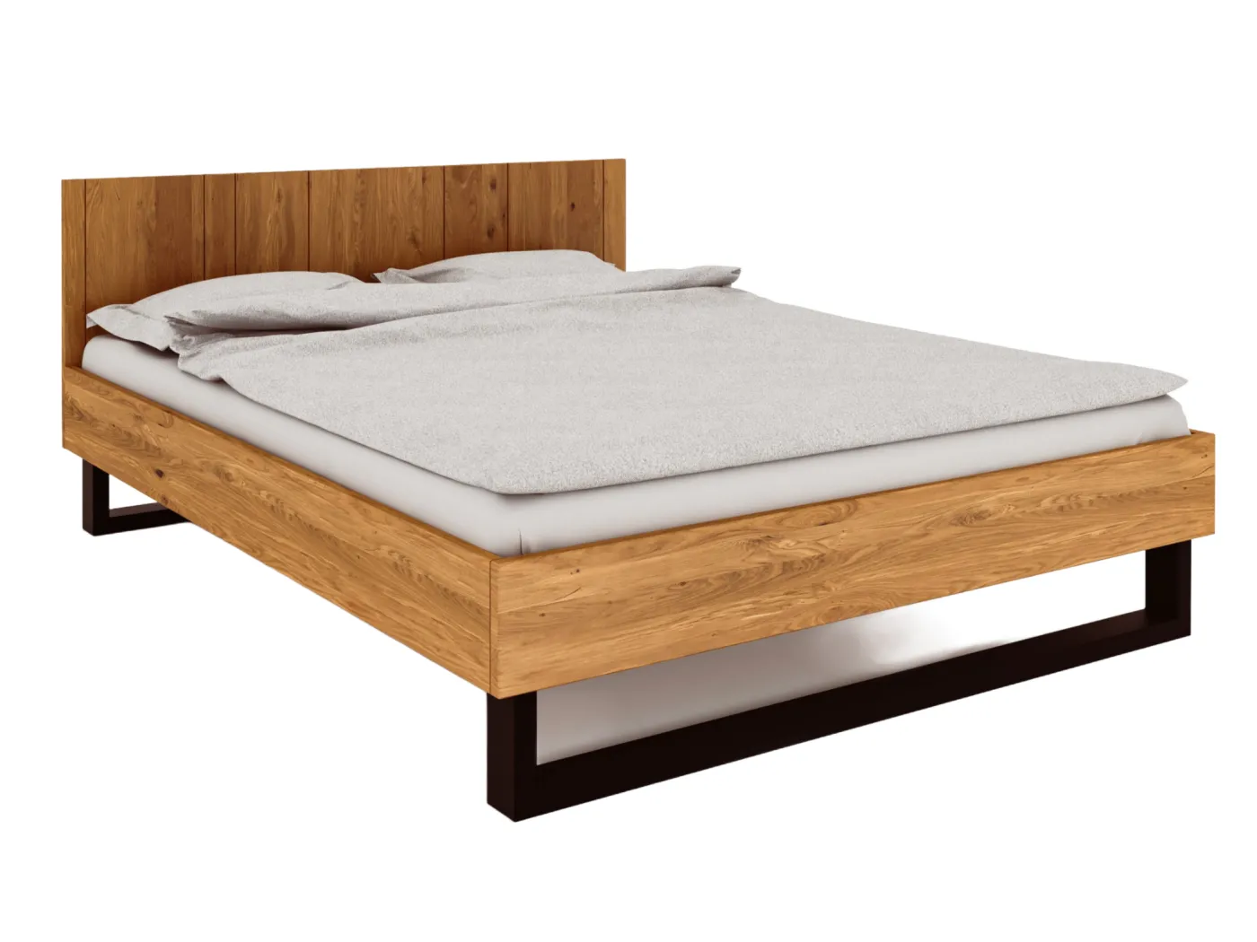 STEEL - Bett 180x200 mit Holzkopfteil aus Wildeiche, naturgeölt