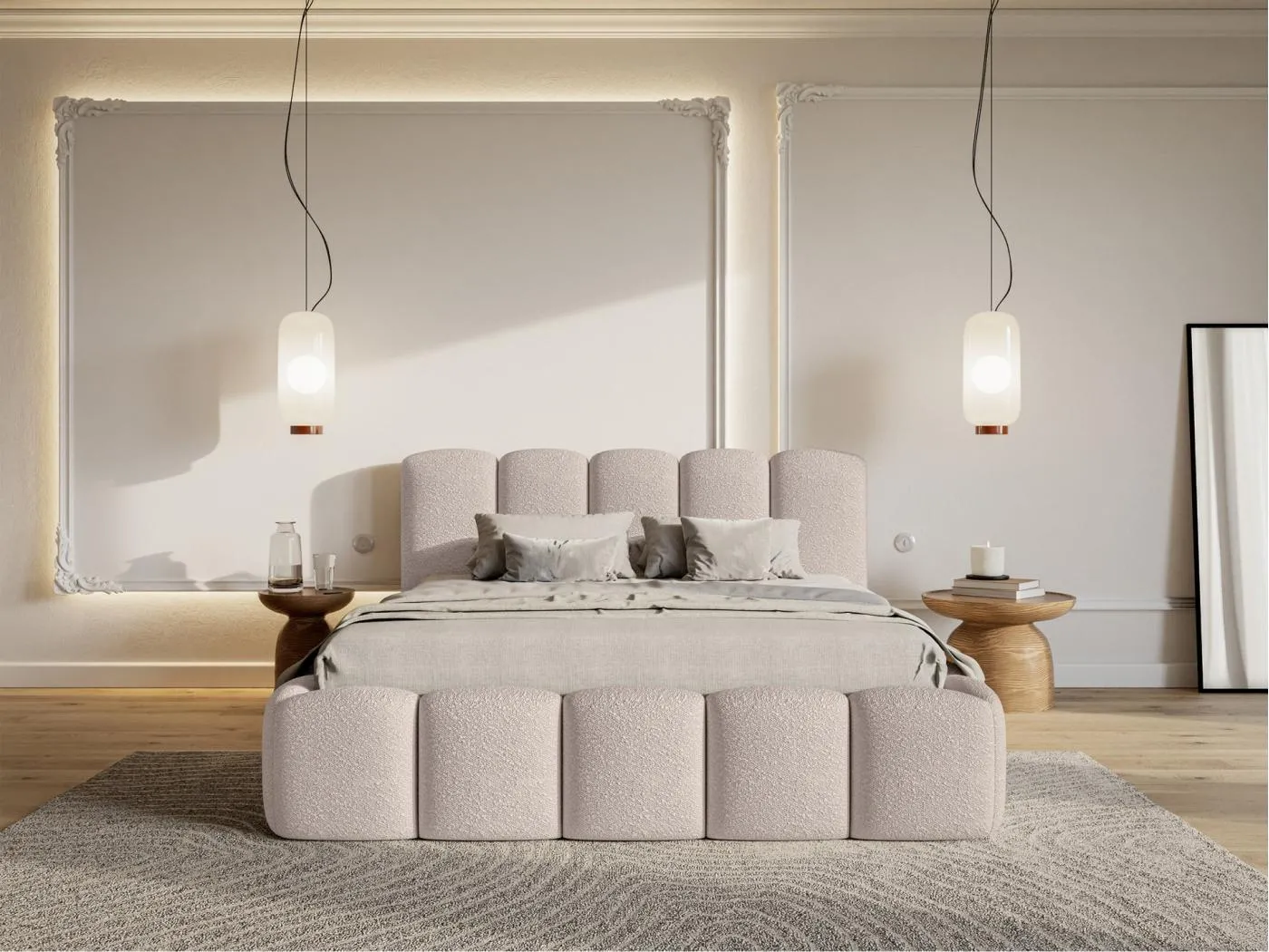 Polsterbett mit Lattenrost und Bettkasten - hellbeige - 180x200 cm - CLOUDY II