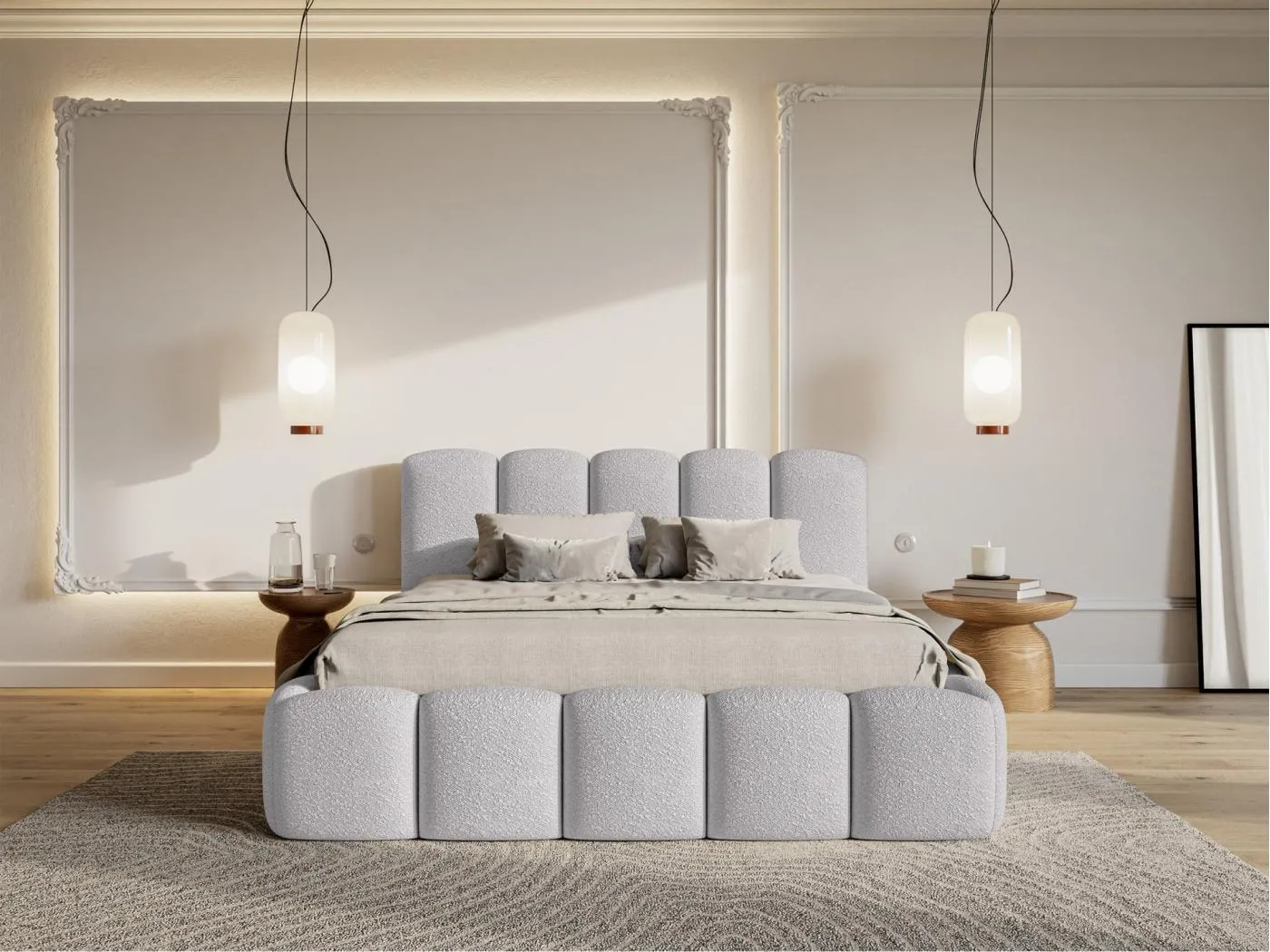 Polsterbett mit Lattenrost und Bettkasten - hellgrau - 180x200 cm - CLOUDY II