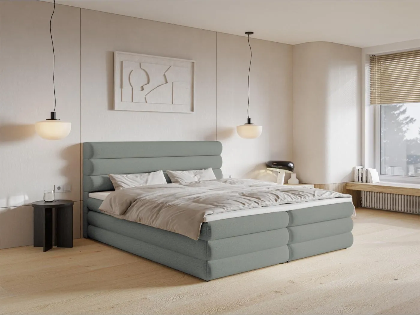 Boxspringbett mit Bettkasten - Grau - 180x200 cm - ALEGRE