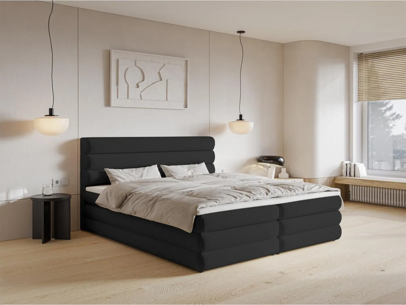 Boxspringbett mit Bettkasten - Schwarz - 140x200 cm - ALEGRE