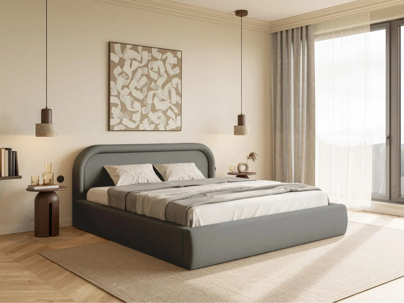 Polsterbett mit Lattenrost und Stauraum - Grau - 140x200 cm - RUVI