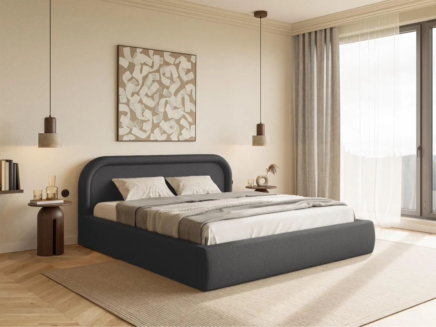 Polsterbett mit Lattenrost und Stauraum - Graphitgrau - 140x200 cm - RUVI