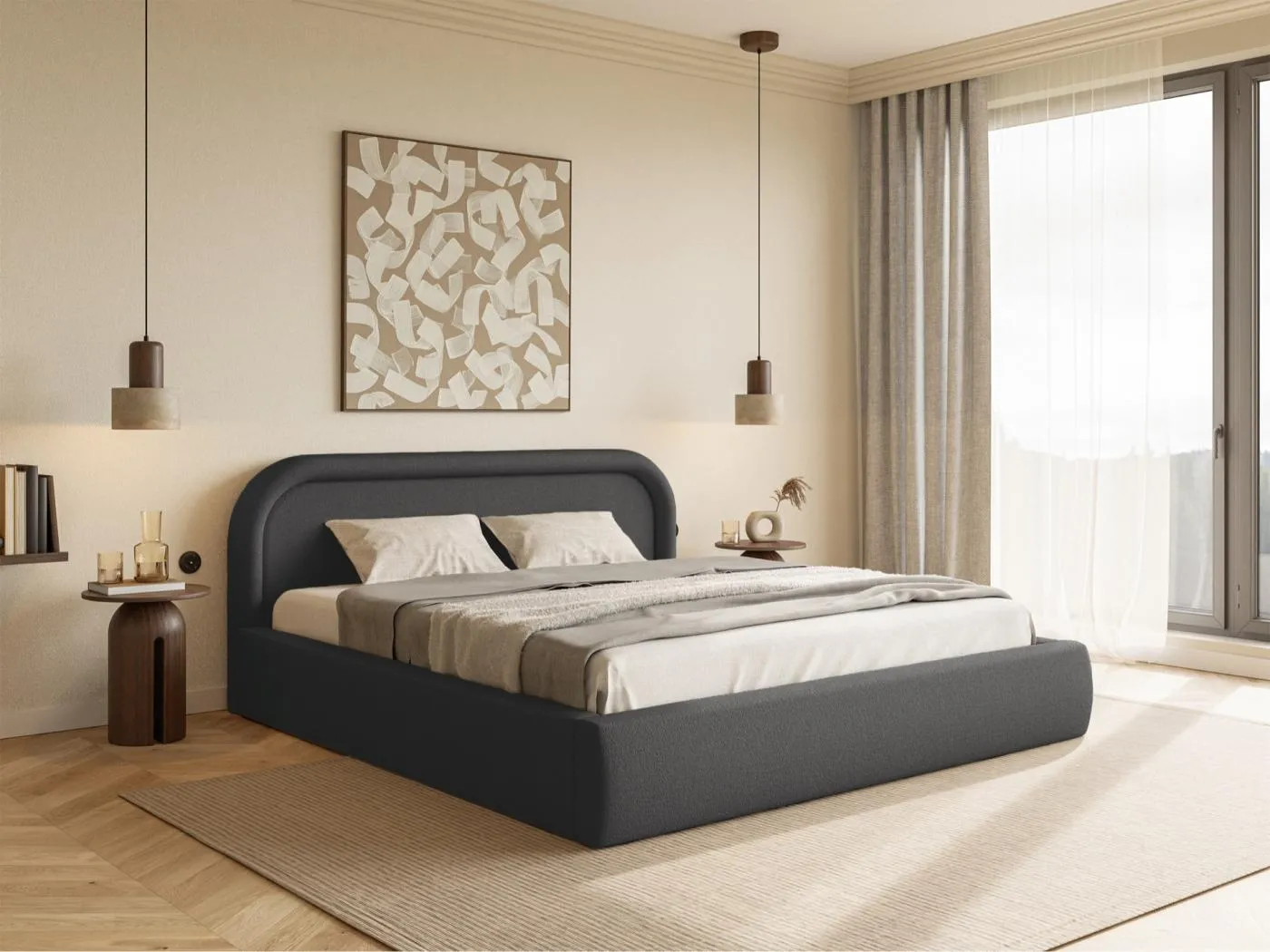 Polsterbett mit Lattenrost und Stauraum - Graphitgrau - 180x200 cm - RUVI