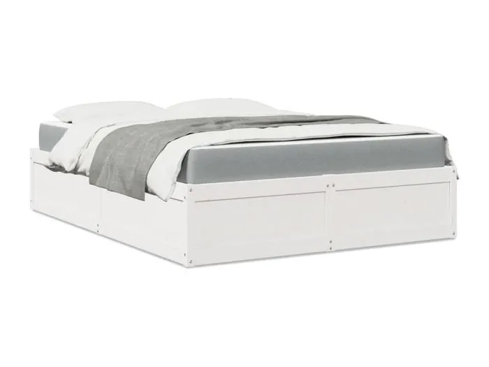 Bett mit Matratze Weiß 140x200 cm Massivholz Kiefer