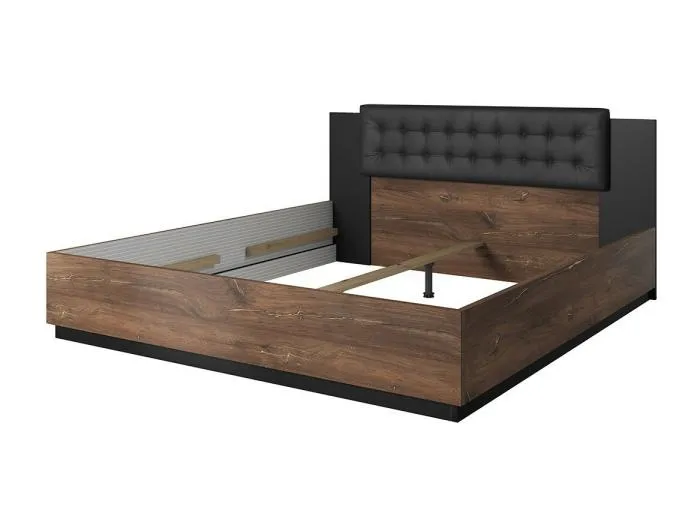 Erwachsenenbett 160x200 – Dunkle Eiche und Schwarz – Kollektion FOX – Lattenrost inklusive