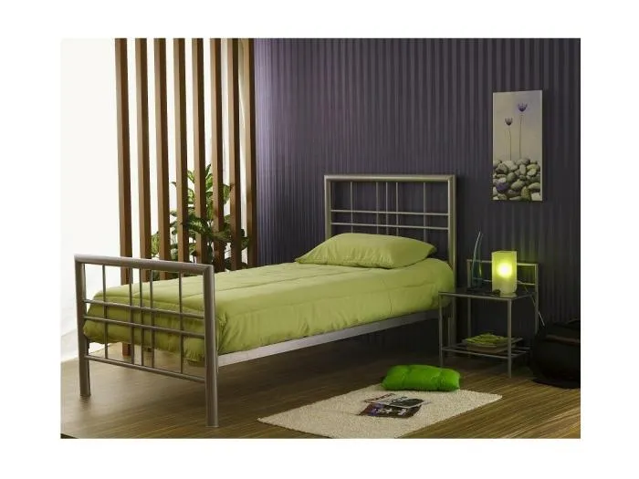 PAXOS Bett 90x200 cm aus Metall in Silbergrau mit Lattenrost.