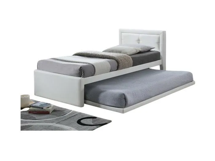 Bett mit Ausziehbett RODAN – 90x200 cm – Kunstleder weiß – Lattenrost inklusive – Moderner Stil