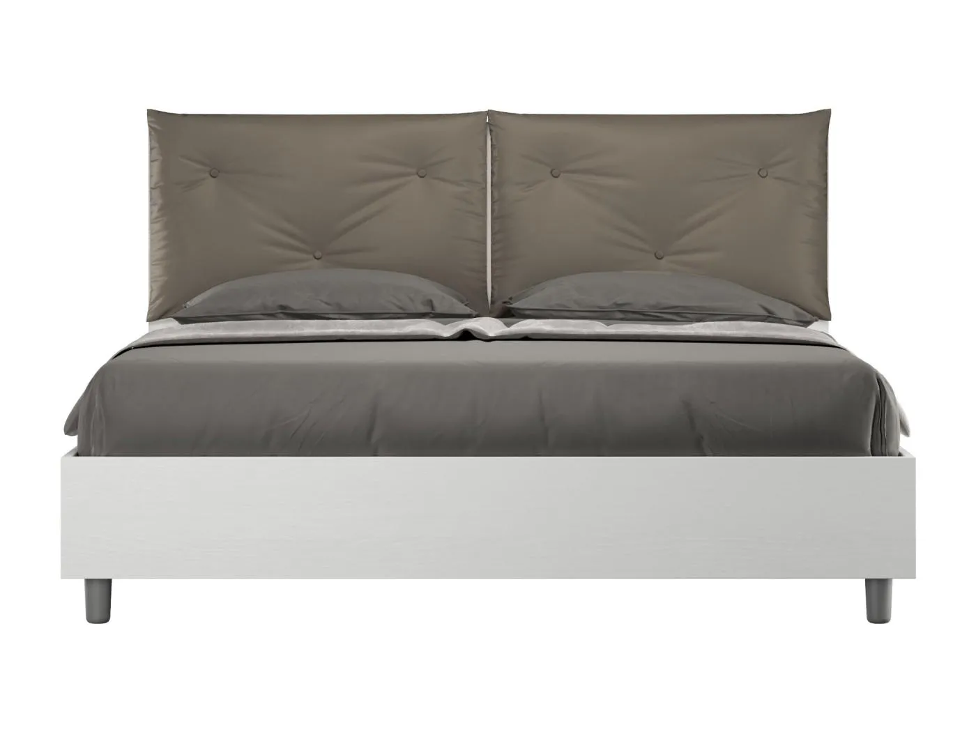 Egos Appia-Bett mit Untergestell 160x200 und Cappuccino-Kunstlederkissen