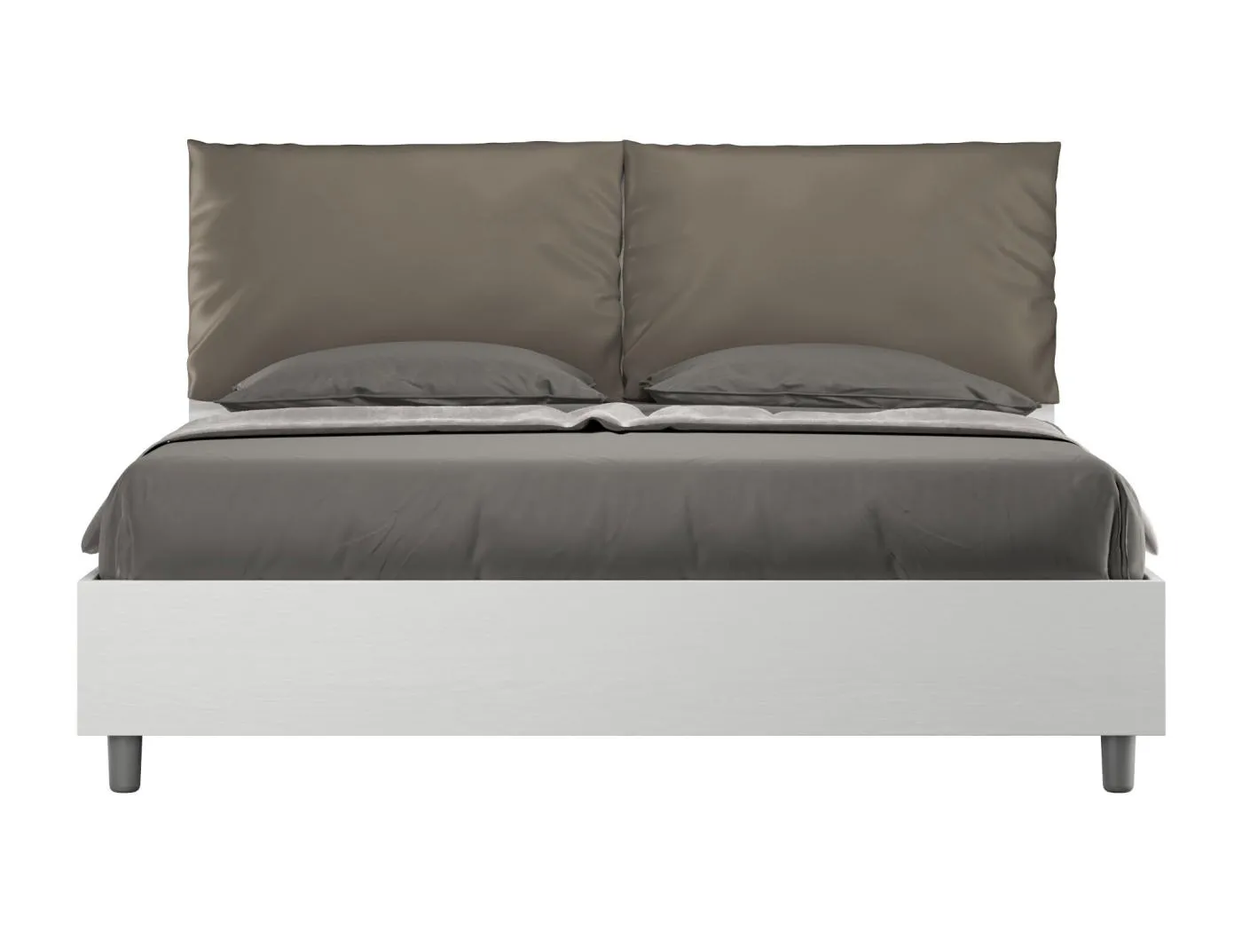 Egos Antea 160x200 Doppelbett aus weißer Esche mit Kissen aus Kunstleder in Cappuccino