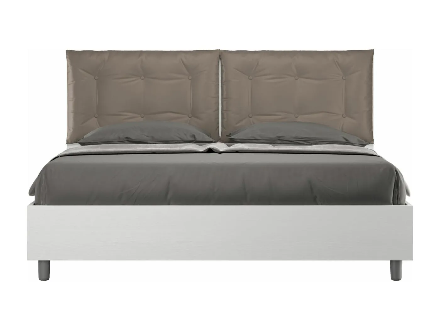 Ityhome -  Egos Annalisa 160x200 Doppelbett aus weißer Esche mit Kissen aus Kunstleder in Cappuccino