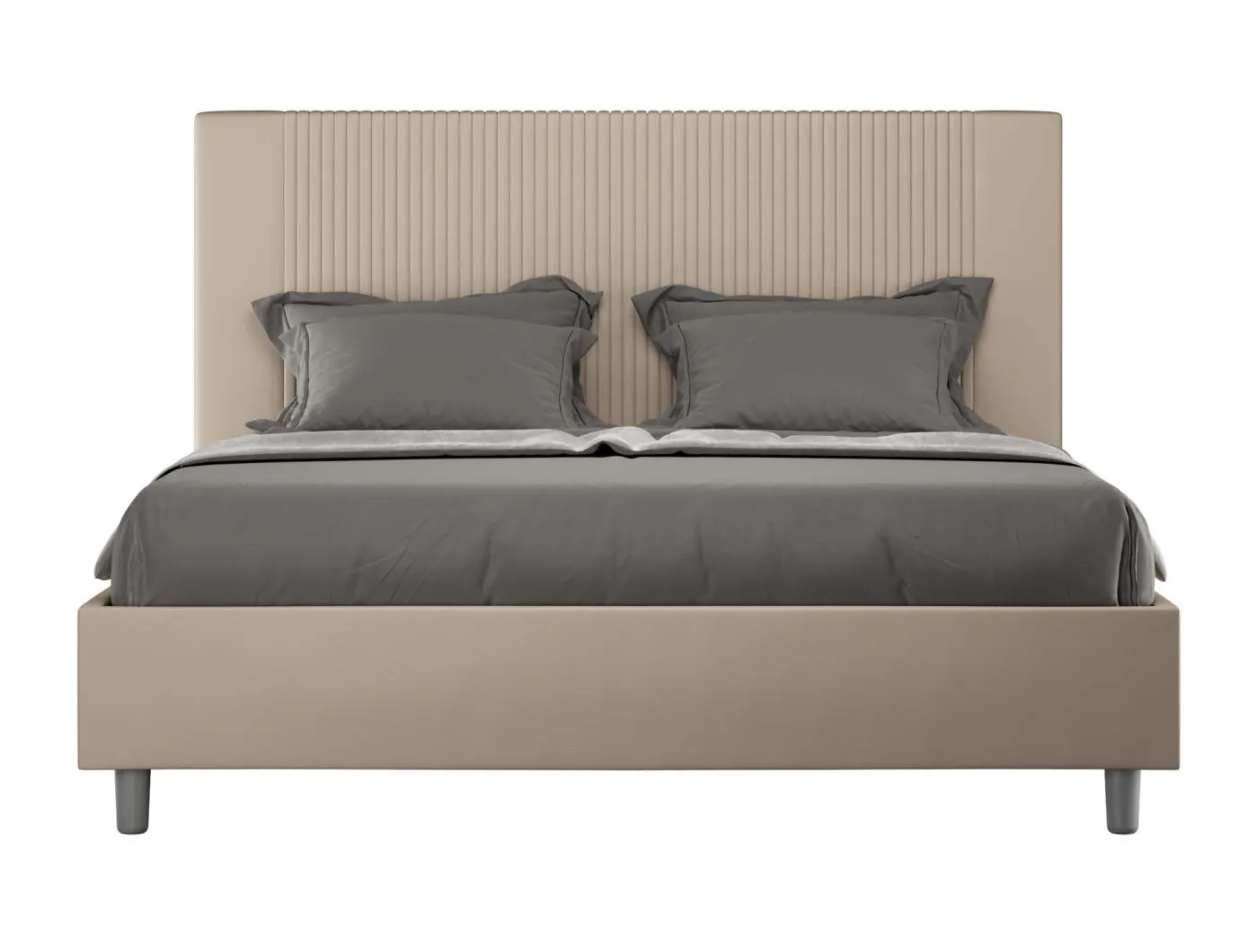 Goya taubengraues Kunstlederbett mit gepolstertem Untergestell 160x200
