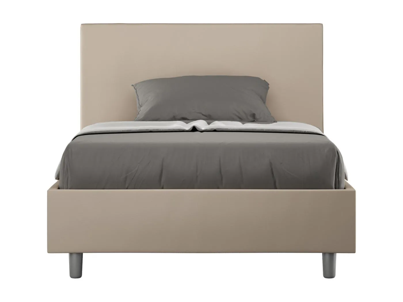 Polsterbett Adele aus taubengrauem Kunstleder mit Stauraum, 120 x 200