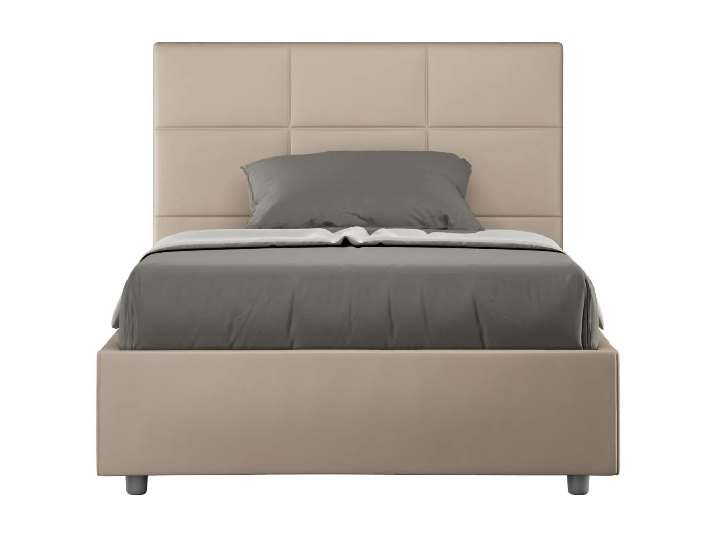 Mika Queen-Size-Bett mit gepolstertem Behälter 120x190 taubengrauem Kunstleder