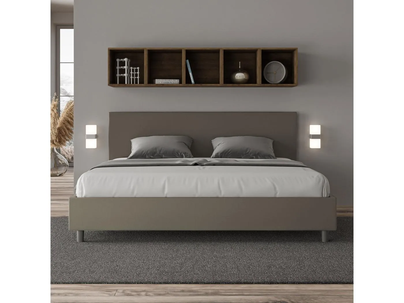 Adele Cappuccino-Kunstlederbett mit gepolsterter Basis 180x210