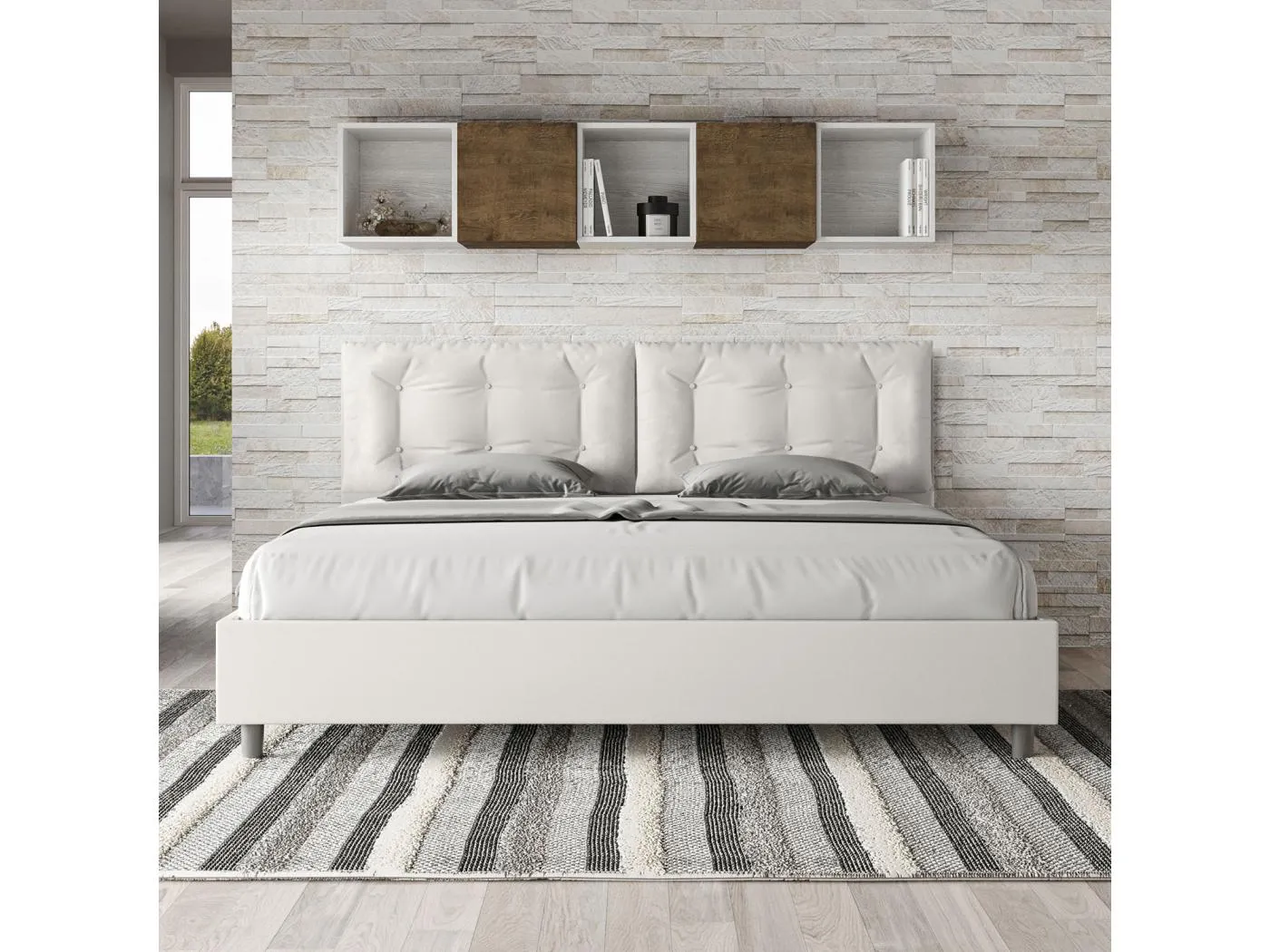 Gepolstertes Bett ohne Lattenrost 200x210 mit Kunstlederbezug Weiß Annalisa Large