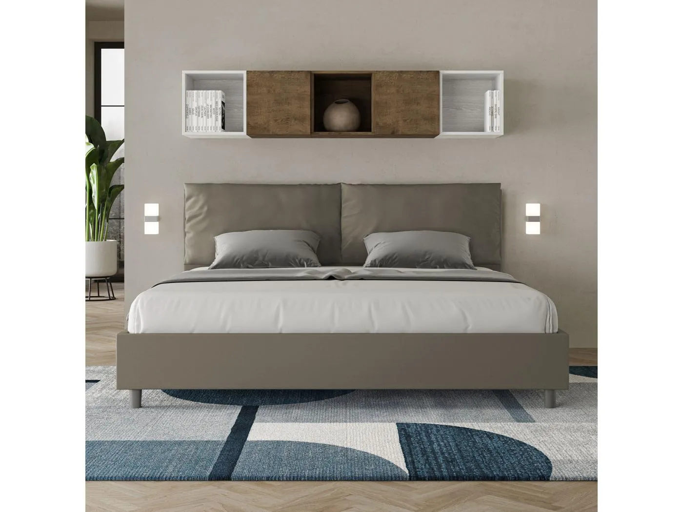 Gepolstertes Bett ohne Lattenrost 200x210 mit Kunstlederbezug Cappuccino Antea Large