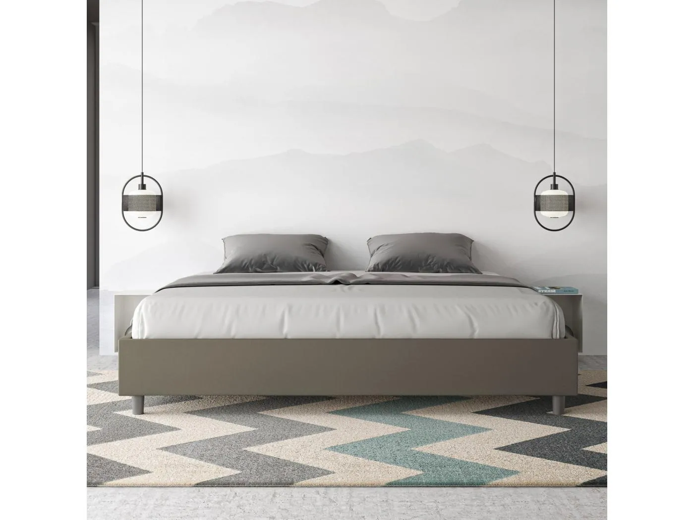 Sommier Bett ohne Untergestell gepolstert 180x200 Cappuccino Kunstleder Azelia