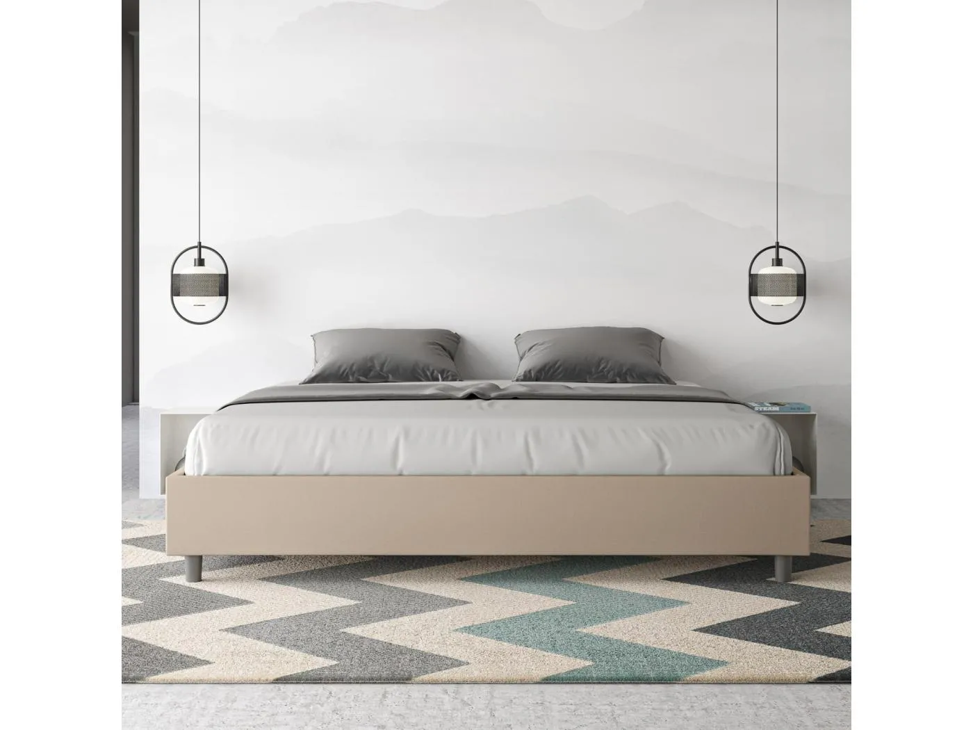 Sommier-Bett ohne gepolsterte Basis 200x200 Azelia taubengraues Kunstleder