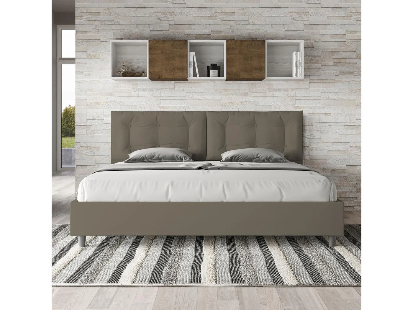 Gepolstertes Bett ohne Lattenrost 200x210 mit Kunstlederbezug Cappuccino Annalisa Large