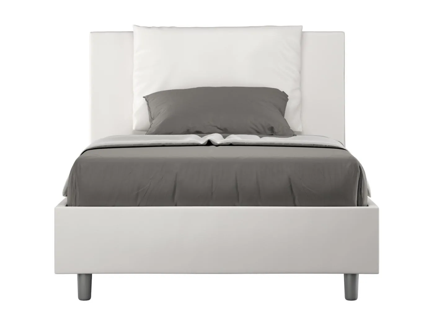 Weißes Kunstlederbett Antea mit gepolstertem Untergestell 120x210