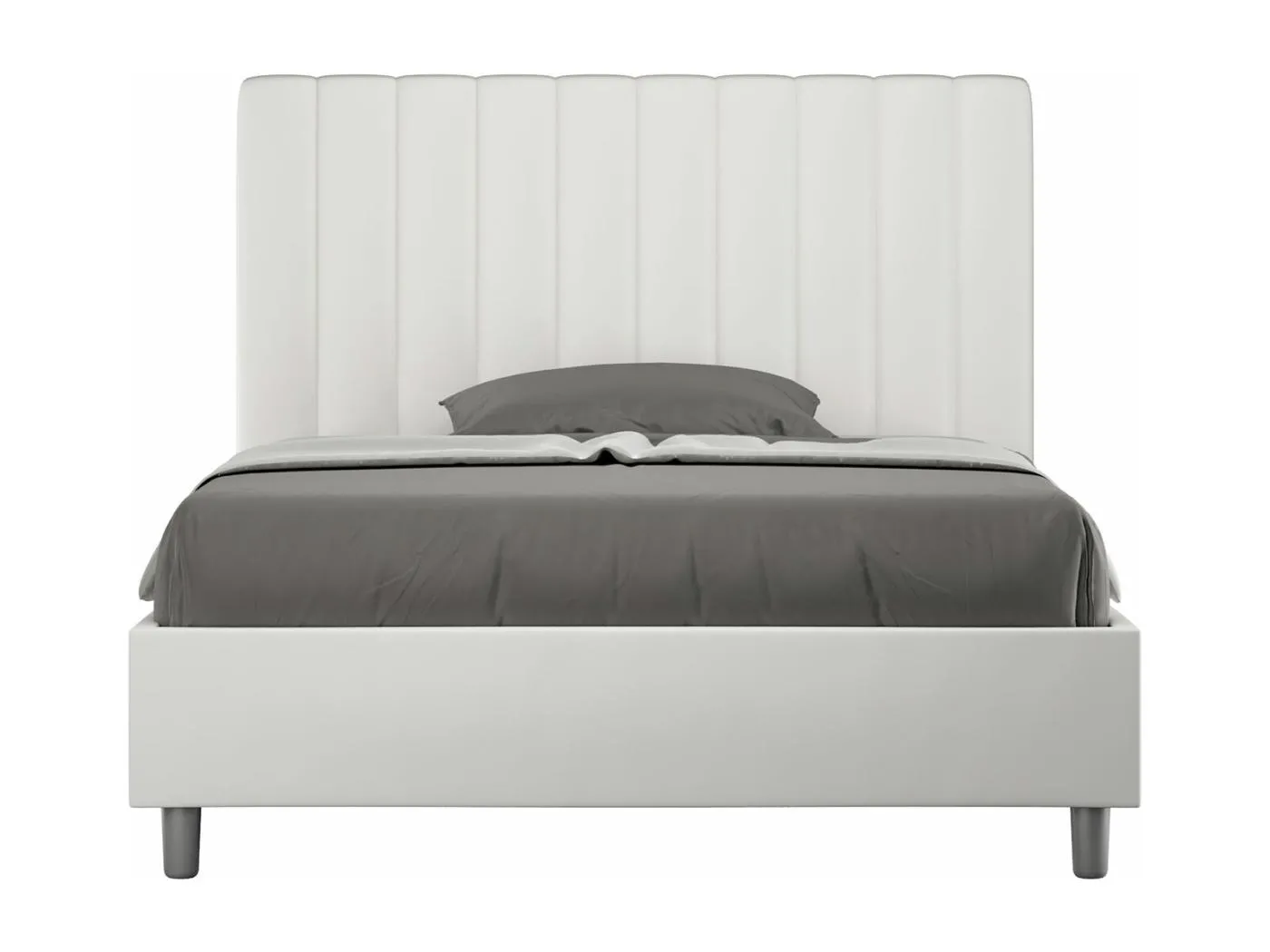 Französisches Doppelbett mit gepolstertem Container 140x190, weißem Kunstleder Agueda