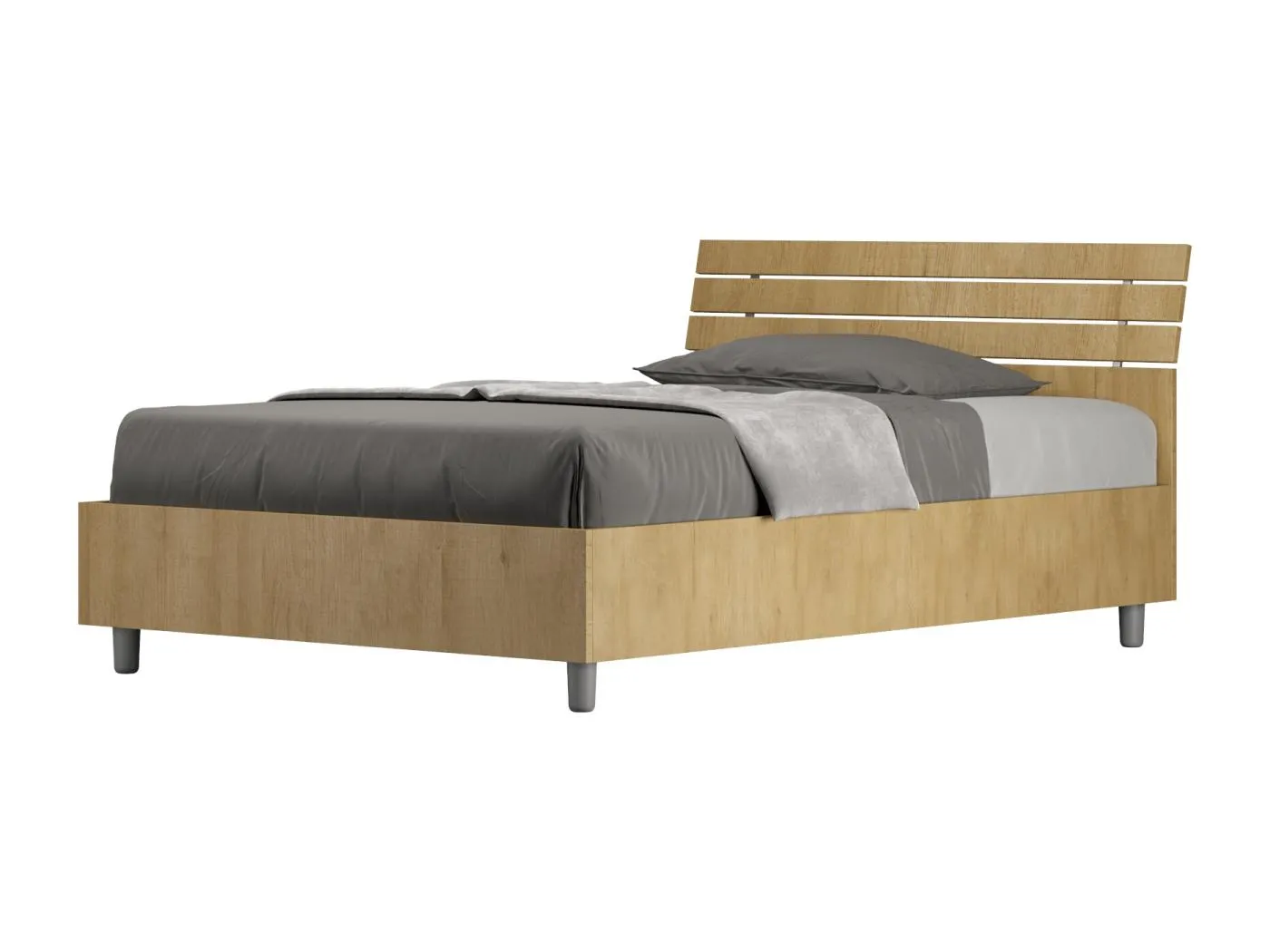 Bettkasten 120x200 mit geneigtem Kopfteil und Lattenrost aus Ankel-Eiche