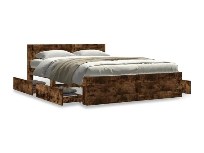 Bettgestell mit Kopfteil Räuchereiche 140x200 cm Holzwerkstoff