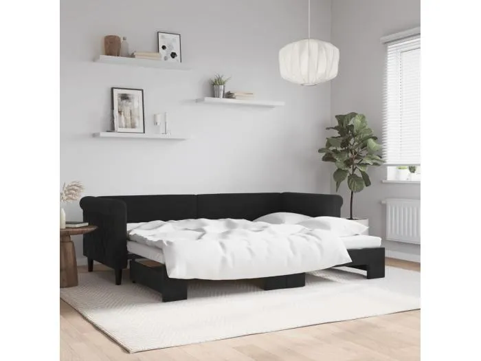 Tagesbett Ausziehbar Schwarz 80x200 cm Samt