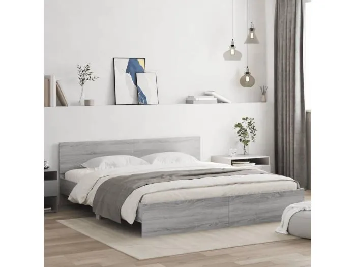 Bettgestell mit Kopfteil Grau Sonoma 160x200 cm