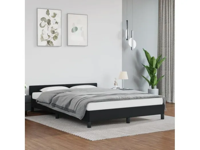 Bettgestell mit Kopfteil ohne Matratze Schwarz 140x190 cm