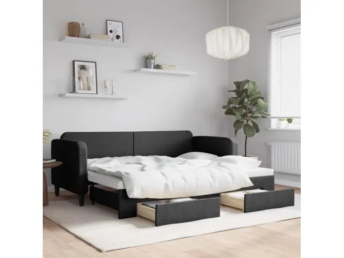 Tagesbett Ausziehbar mit Schubladen Schwarz 80x200 cm Stoff